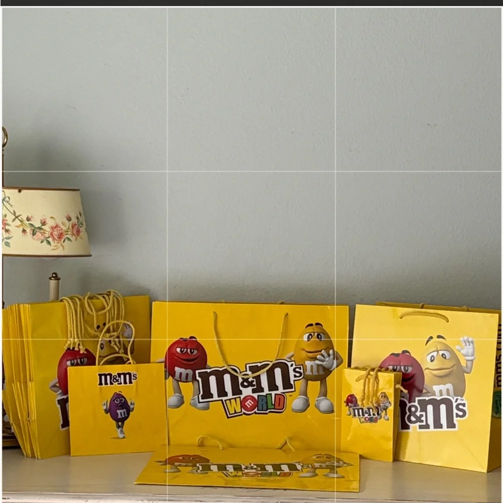 🔵🟢🟠 M&M's World Yellow Gift Bags Set 🟡🟣🔴
